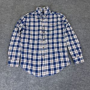 Croft & Barrow Flannel Button Down Shirt Men's Medium Blue‎ White Plaid Cotton *